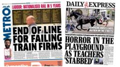 newspaper-headlines:-labour's-'vow-to-nationalise-rail'-and-school-stabbing